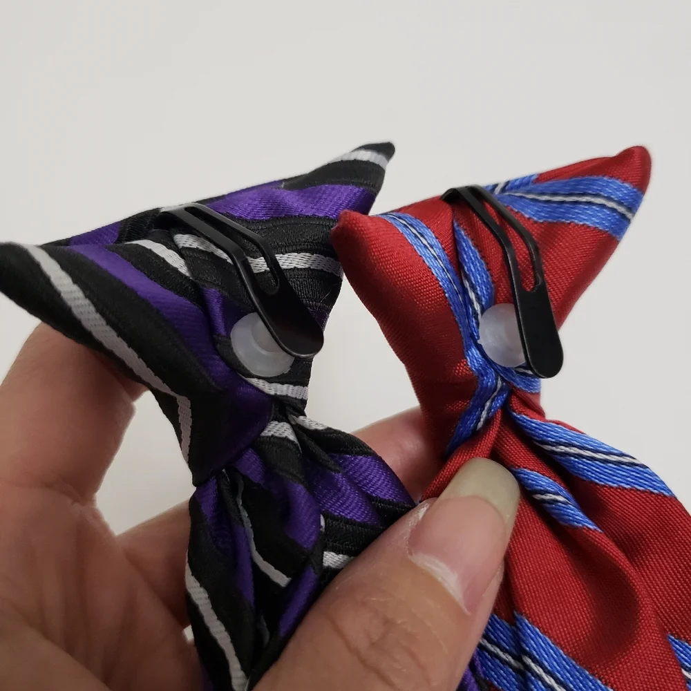 Lot Bundle of 2 Kid's Clip On Ties - Striped Purple Red